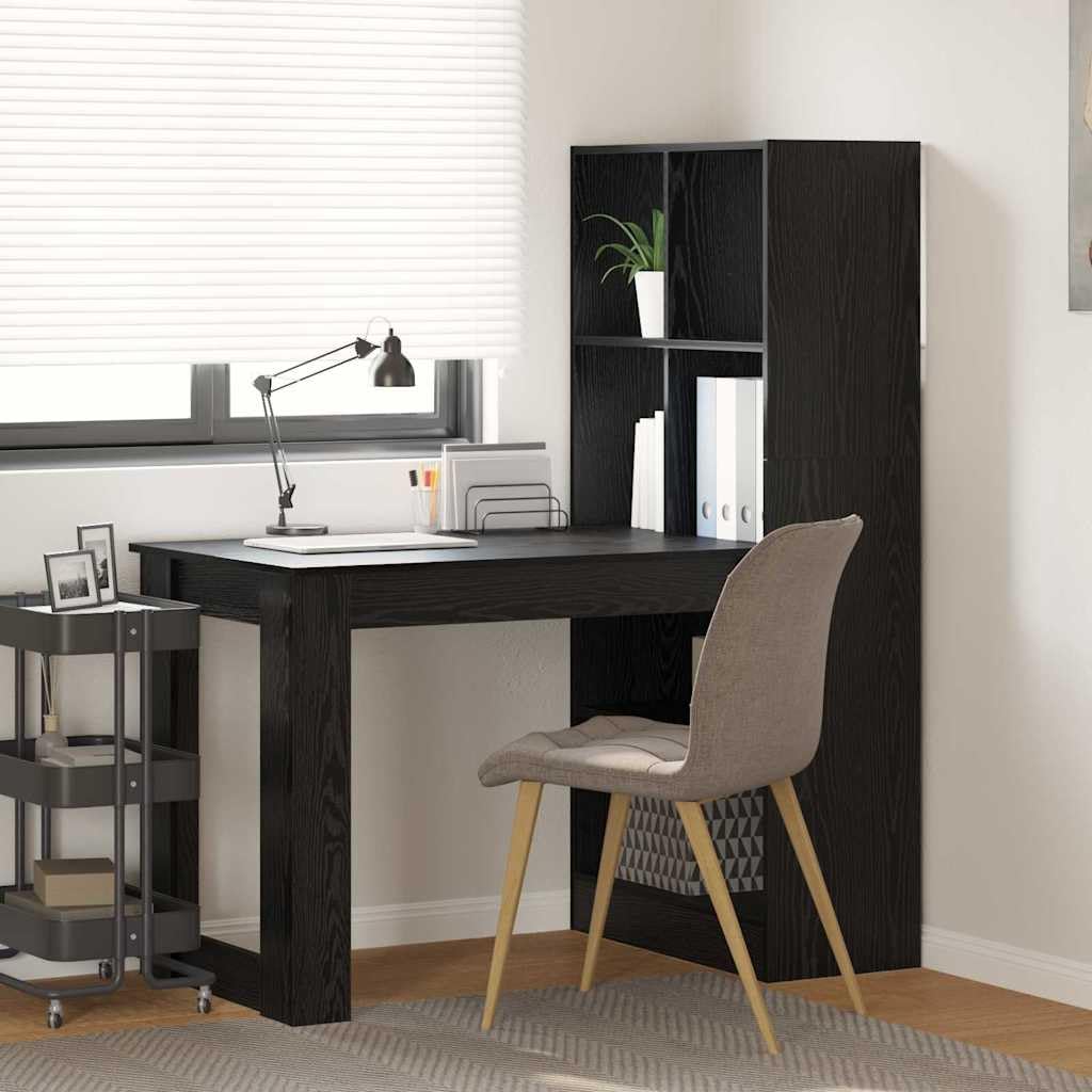 Bureau en Bois d'Ingénierie Noir Chene, 122 x 67 x 145 cm, avec Etageres