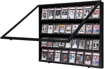 VERANI 36 Baseball Card Display Case - Graded Sports Card Display Frame - Holds Sport Cards with UV Protection Clear View Lockable Wall Cabinet for Football Basketball Hockey Trading Card Large Black