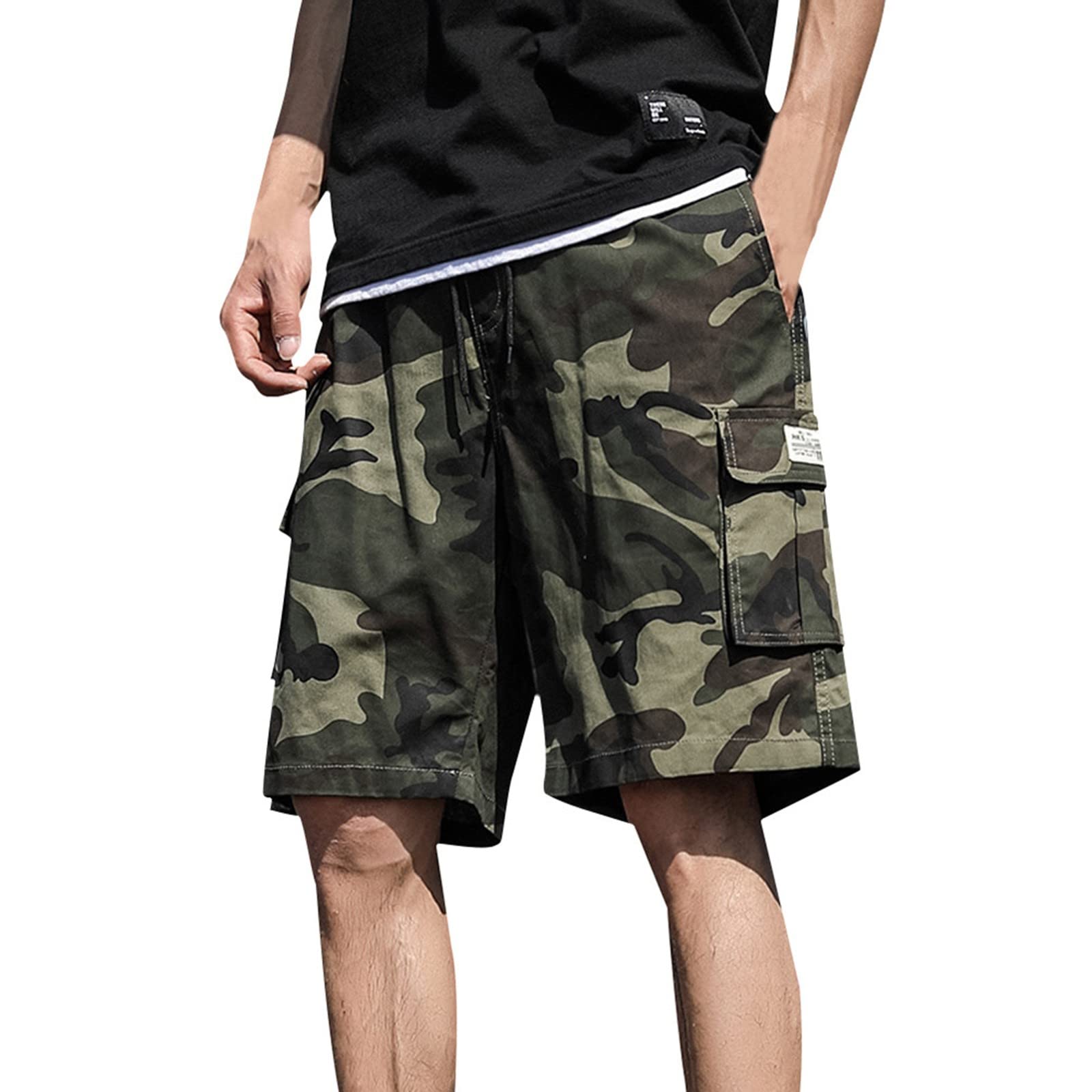 Bañador para hombre, secado rápido, protección UV, con forro de malla, ajustable, para la playa, con cordón, forro de malla, estilo hawaiano, verde militar, XXXXL