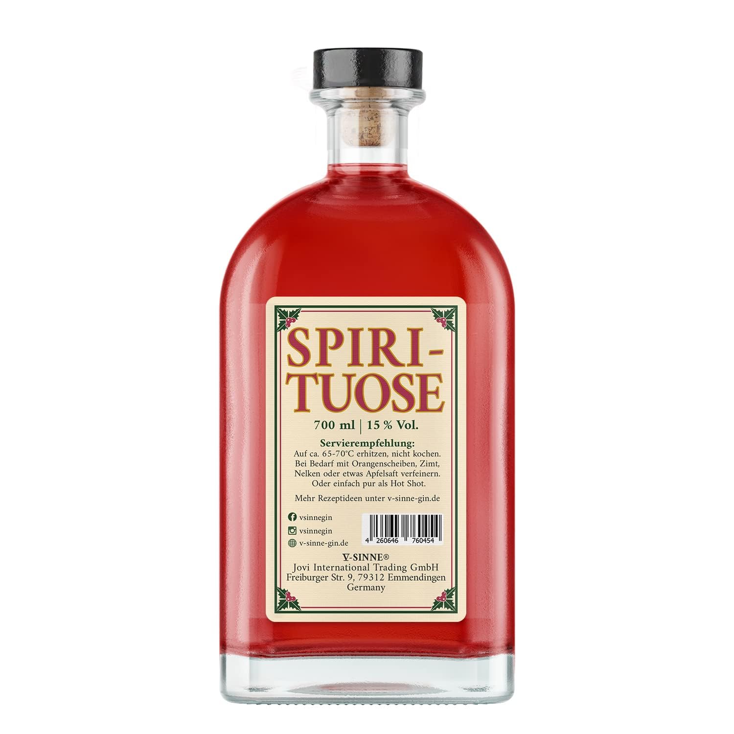 V-SINNE Glüh Gin & Berry - die Ginvolle Alternative zum Glühwein - Himbeeren, Gin & feine Wintergewürze - 700 Ml