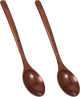 2Pcs Wooden Small Spoon for Eating, Ymapinc Mixing Stirring Wooden Spoon for Honey Jam Spoons Tablespoon Utensils for Cooking Mixing Stirring Soda Coffee,Home Table Spoons 9Inch