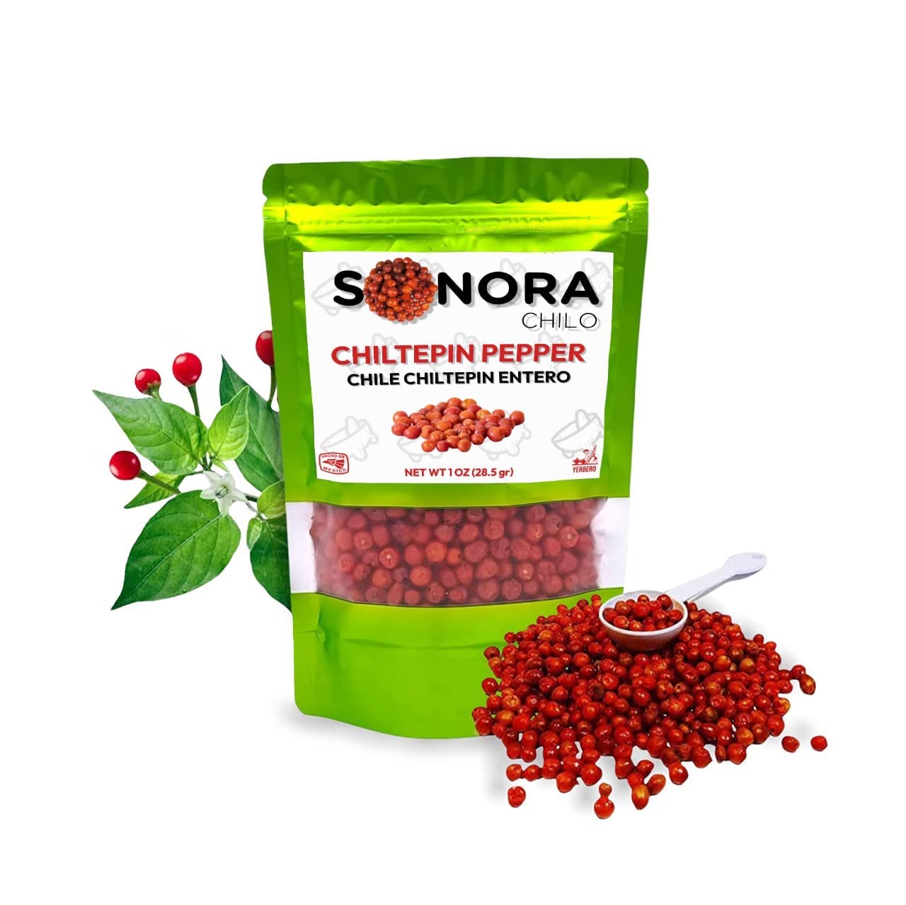 Sonora Chilo Chiltepin 2 Pack - Whole Dried Chiltepin Pepper 1 Oz (28gr) + Grounded Chiltepin 2.1oz (59gr) Tepin Pepper Chili Pods, Very Hot! Extra Spicy - Great for Seafood (Mariscos) Salsas, Stews, Meats.