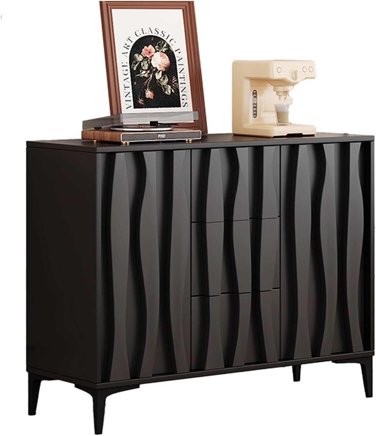 Sideboard Buffet Cabinet, Solid Wood Kitchen Pantry Storage Cabinet Wite Adjustable Shelves, Coffee Bar Table for Living Room and Entryway(Black,120x95cm/47.2x37.4in)