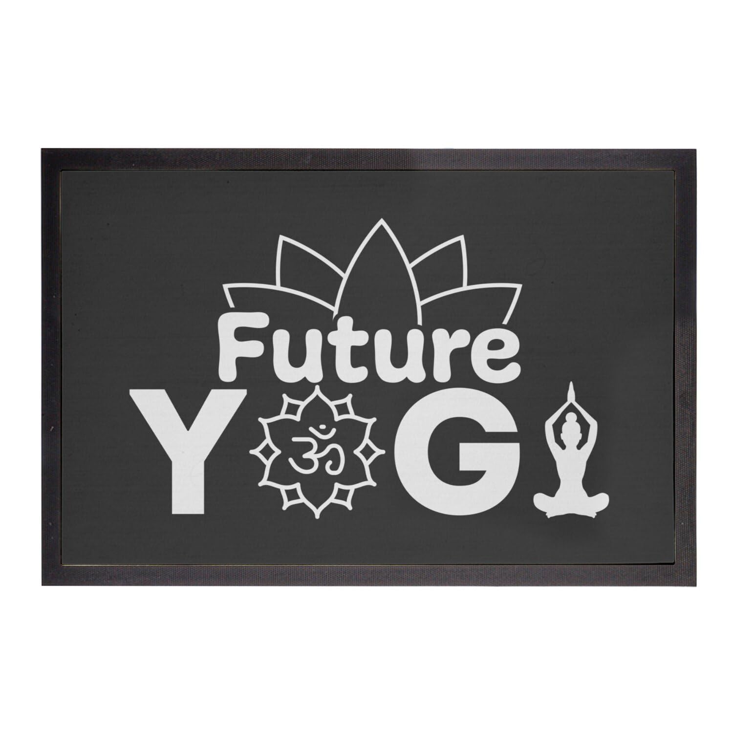 Paillasson Future Yogi noir imprimé zen grand format 75x50cm