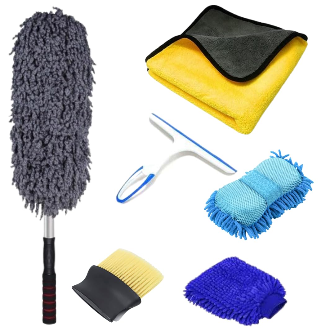 Deluxe Car Detailing Kit 6-in-1 – Car Duster, Dual-Sided Towels, Glass Squeegee, Wheel & Dash Brushes, Wash Mitt – All-in-One Vehicle Cleaning Combo for Professionals & DIY-image-27