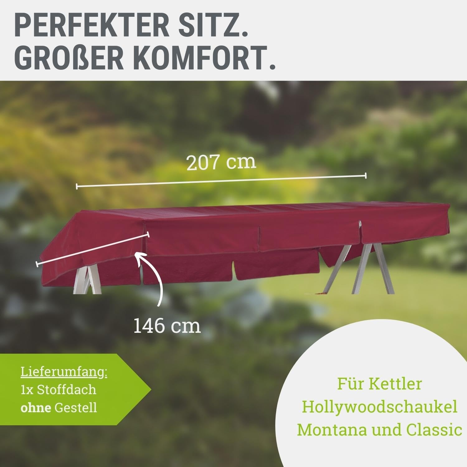 Schaukeldach für Kettler Classic/Montana Bordeaux 207x146 I Dach Hollywoodschaukel I UV-beständiges Schaukel-Dach I 100% Polyacryl I versch. Farben