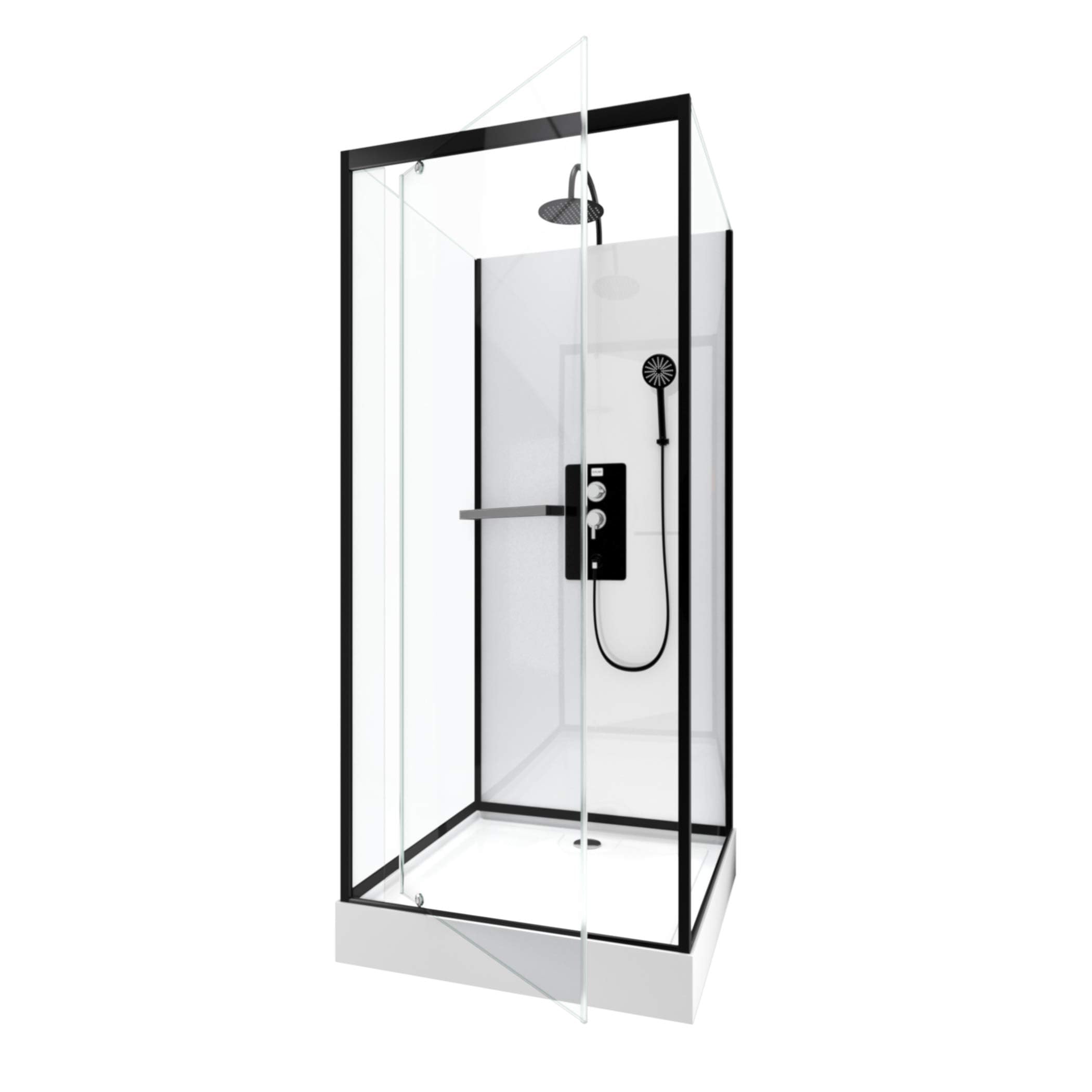 MARWELL Ducha completa City – ducha prefabricada 90 x 90 x 230 cm – Cabina de ducha con plato de ducha y grifo – ducha con entrada frontal – ducha de cristal con perfiles de aluminio – ducha de efecto