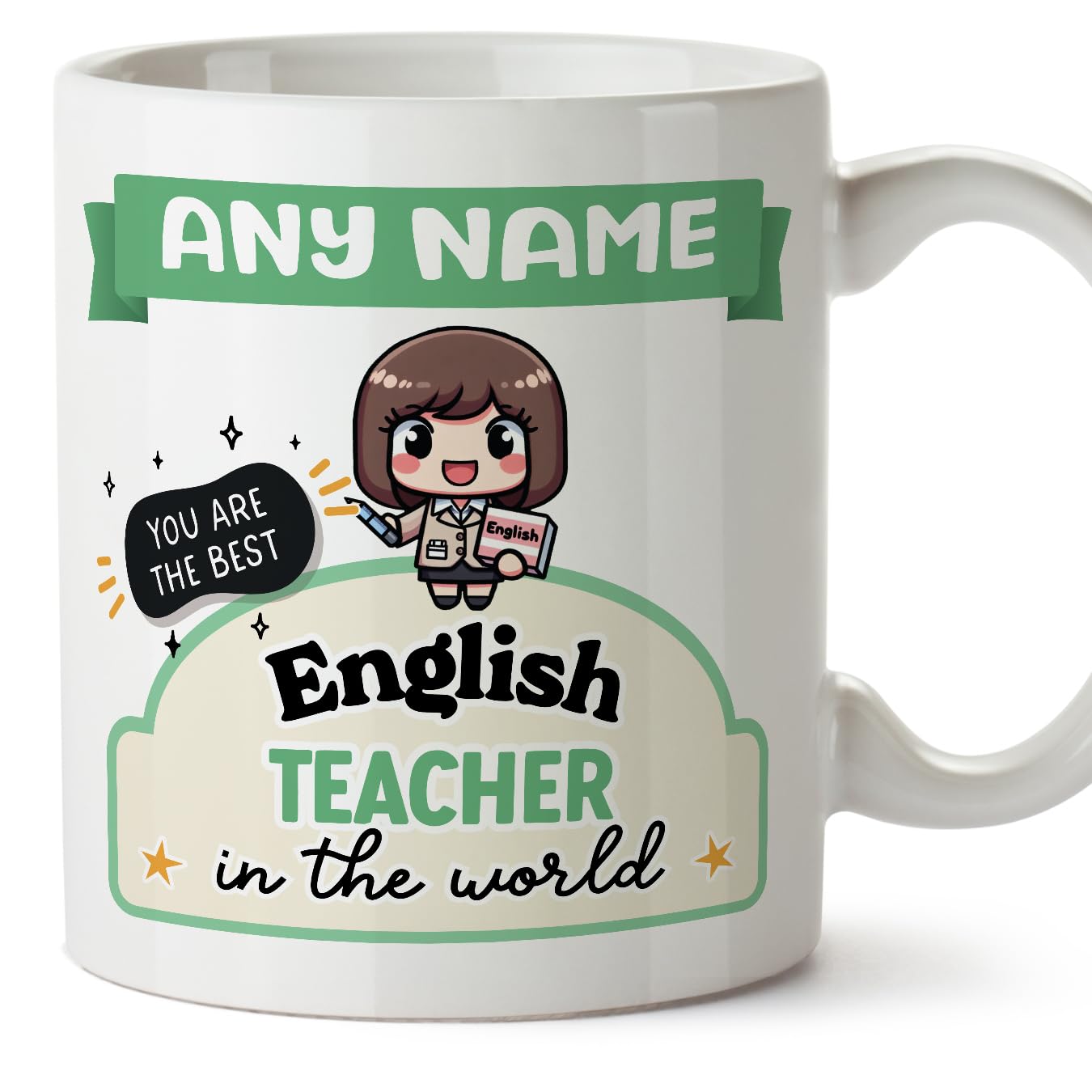 MUGFFINS Personalised Mug for English Teacher Woman - in English - Best in The World - Kawaii - Funny Custom Gift for Colleagues - Ceramic 11oz Mug โ image 1