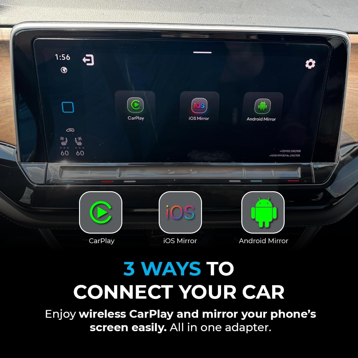 AutoSky Mirror Sync AMS-1 | Wireless CarPlay Adapter & Smartphone Screen Mirroring Device | USB-A & USB-C | Converts Wired CarPlay to Wireless | Plug & Play Connection