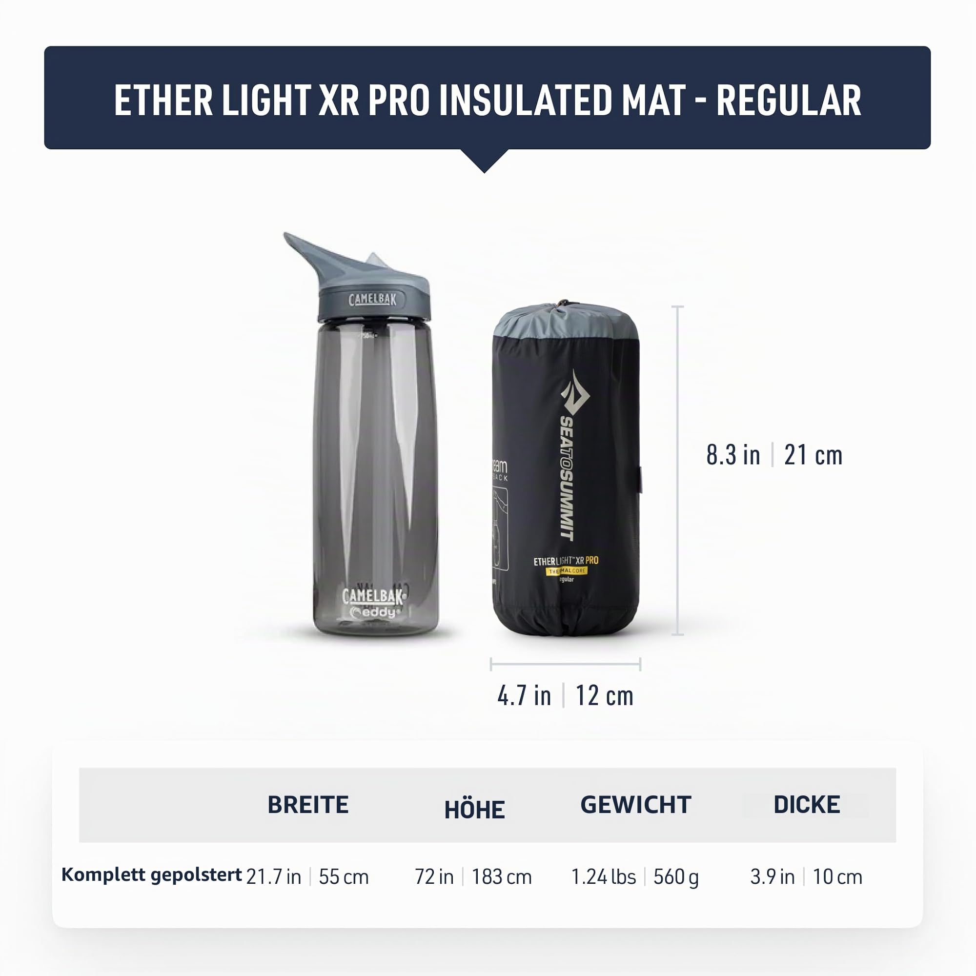 Sea to Summit – Ether Light XR Pro Thermo-Luftmatratze Regular – ThermalCore Isolierung – Xpress Ventil – Packsack & Pillow Lock System – Ultrakompakt – 4 Jahreszeiten – Backpacking – Schwarz – 560 g