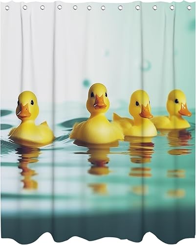 Miniatura 1 de Divertidos cortinas de ducha de tela con diseño de pato chirriante amarillo con 12 ganchos, 72 x 72 pulgadas, poliéster, lavable a máquina, amarillo