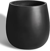 Heyzier Oval Black Concrete Planters - Large Tall Cement Flower Pots for Outdoor Indoor Plants, Garden Patio Durable