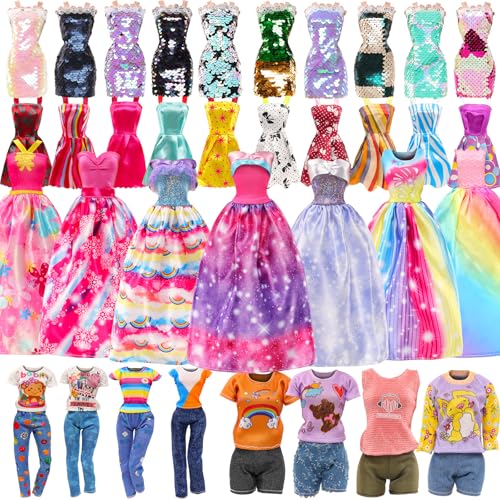 Miunana 5 vestidos de moda 3 roupas 3 peças calças + 4 vestidos para 28 - 30 cm 11,5 polegadas bonecas