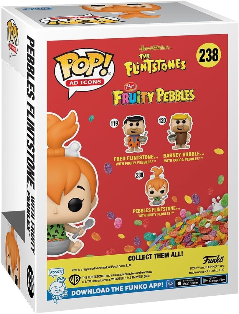 POP Ad Icons: Pebbles Flintstone with Fruity Pebbles Funko Vinyl Figure (Bundled with Compatible Box Protector Case), Multicolor, 3.75 inches