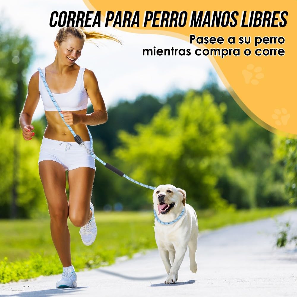 SlowTon Correa para Perros Hands Free de (10 pies), Correa Doble de Nylon Multifuncional 8 en 1 para Perros, Correa de Entrenamiento Reflectante sin Enredos