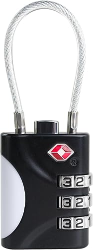 Cerraduras TSA para equipaje, cerradura de combinación pequeña con cable, cerraduras de equipaje aprobadas por la TSA, cerradura combinada para