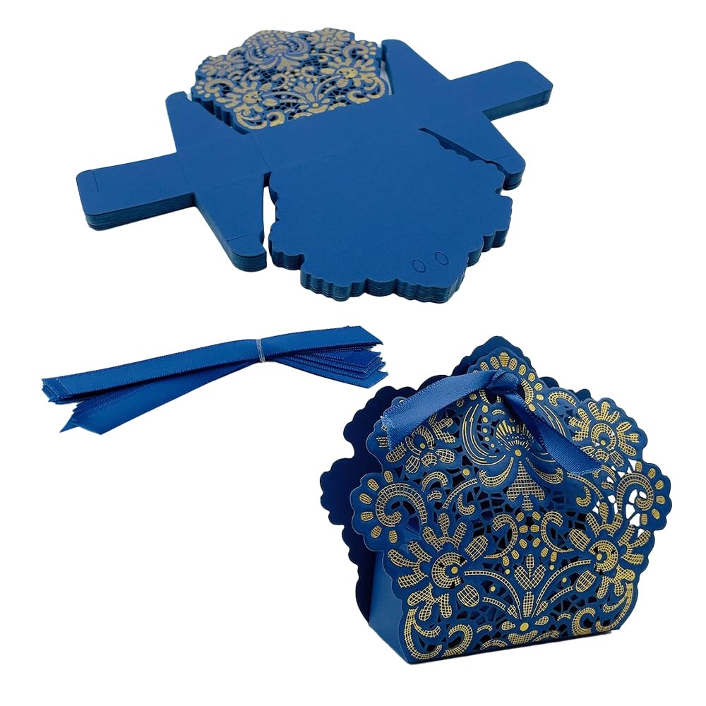 ONEBO 25 Piezas Caja Caramelos de Papel,Cajas de recuerdos de boda,Caja De Regalo De Fiesta De Bricolaje con Cinta,para Chuches para Bodas, Cumpleaños, Aniversarios(Azul marino)