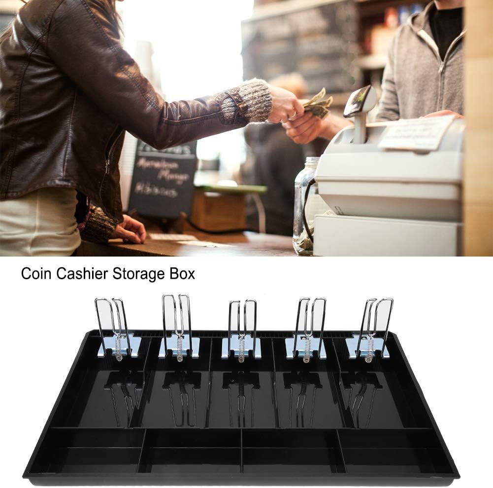 EVTSCAN Cash Drawer Tray Organizer with Metal Clip, 5 Bill 4 Coin Compartments Money Tray for Cash Register Drawer, ABS Waterproof Black Cash Tray for Retail Office Home Use