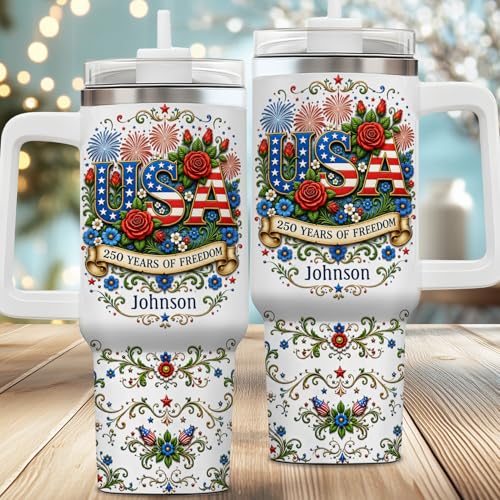Image of Personalized 250th Anniversary Of America Tumbler - Custom Patriotic USA Flag 1776-2026 Gifts - US Eagle Freedom Cup 40oz A9 - American Independence Celebration Gifts For Men Women