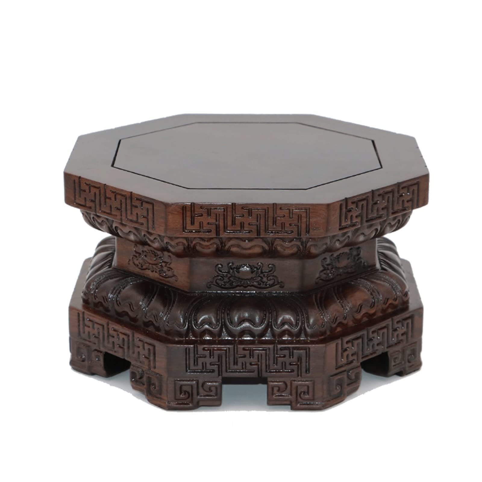 YCCHAH Bonsai Stand Wooden Buddha Statue Base Heightened Eight-sided Lotus Seat Guanyin God of Wealth Vase Carving Display Stand Wooden Vase Base Wooden Pot Base(A)