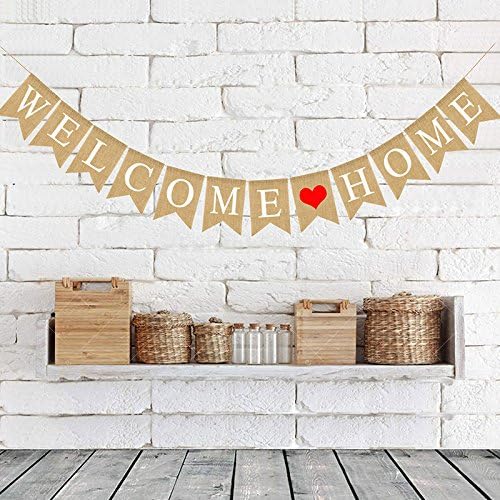 jijAcraft Welcome Home Banner Bunting, 2.8M Rustic Burlap Bunting Banner, Vintage Welcome Home Decoration Family Party Banner - Image 4
