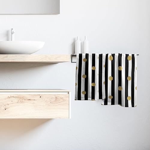 Vista 243 de Toallas de mano en blanco y negro – Toallas clásicas a rayas blancas y negras, toallas de baño modernas y sencillas, toallas de baño absorbentes