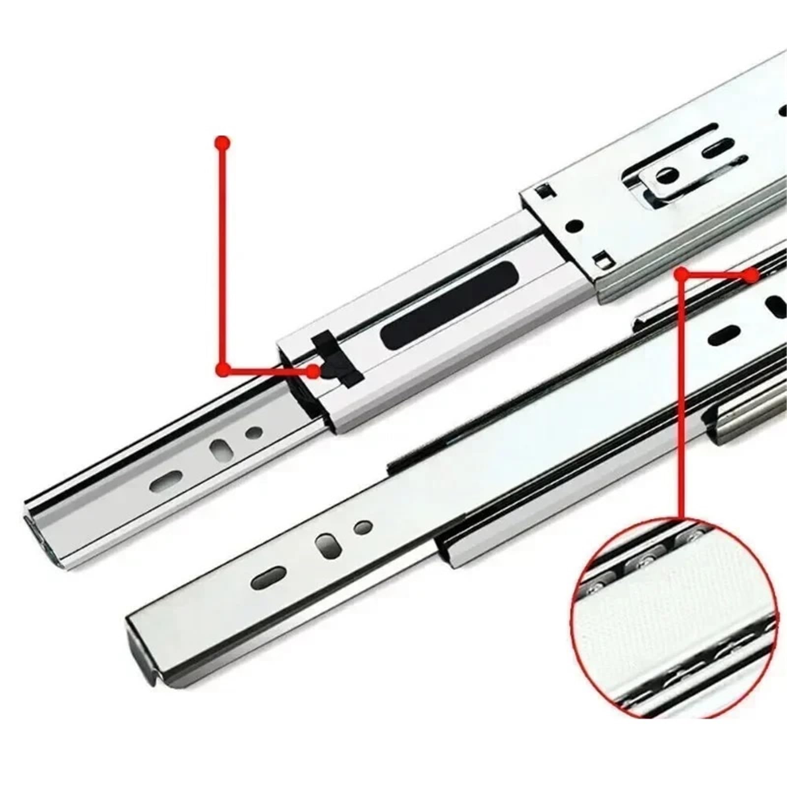 2 guide for cassetti a tre sezioni in acciaio inossidabile con chiusura ammortizzata, armadio di stoccaggio guida scorrimento for carichi pesanti Per Mobili(12inch 30cm)