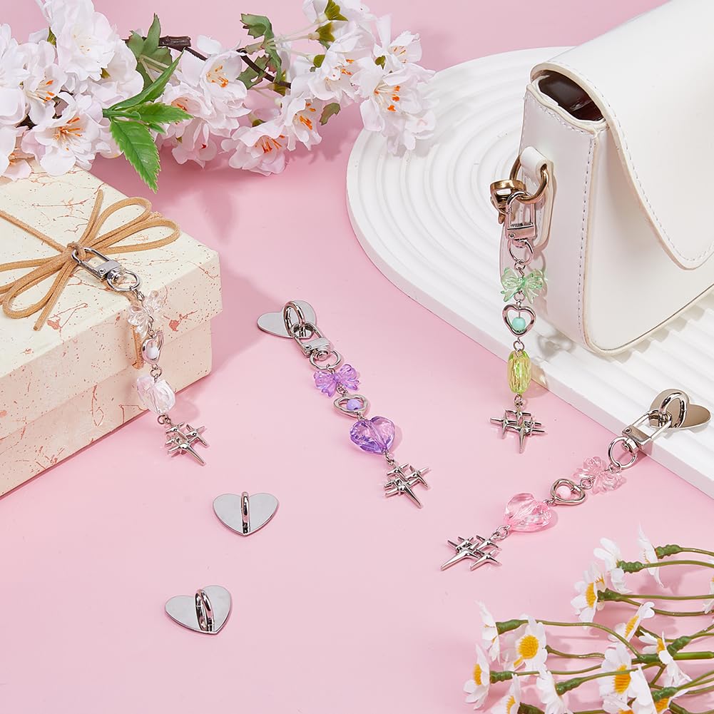 SUPERFINDINGS 4 Pièces Charme de Téléphone en Acrylique Chaîne de 12,5 cm Breloques Mignonnes pour Kindle Cœur Noeud Papillon Étoile Pendentif de Téléphone avec Fermoir à Pivot en Alliage