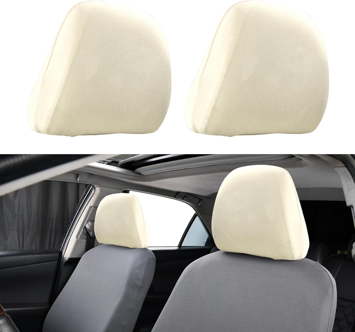 gunhunt Pack-2 Car Headrest Covers, Soft Dust-Proof Protector Covers, Seat Headrest Cover Replacement, Breathable Automobile Decoration Kit, Universal for Most Cars, Trucks, SUVs (Brown)
