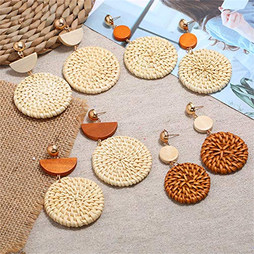 Round Semicircle Geometric Shaped Handwoven Rattan Dangle Earrings Cute Bohemian Lightweight Drop Earring Handmade Rattans Jewelry Accessory for Women3