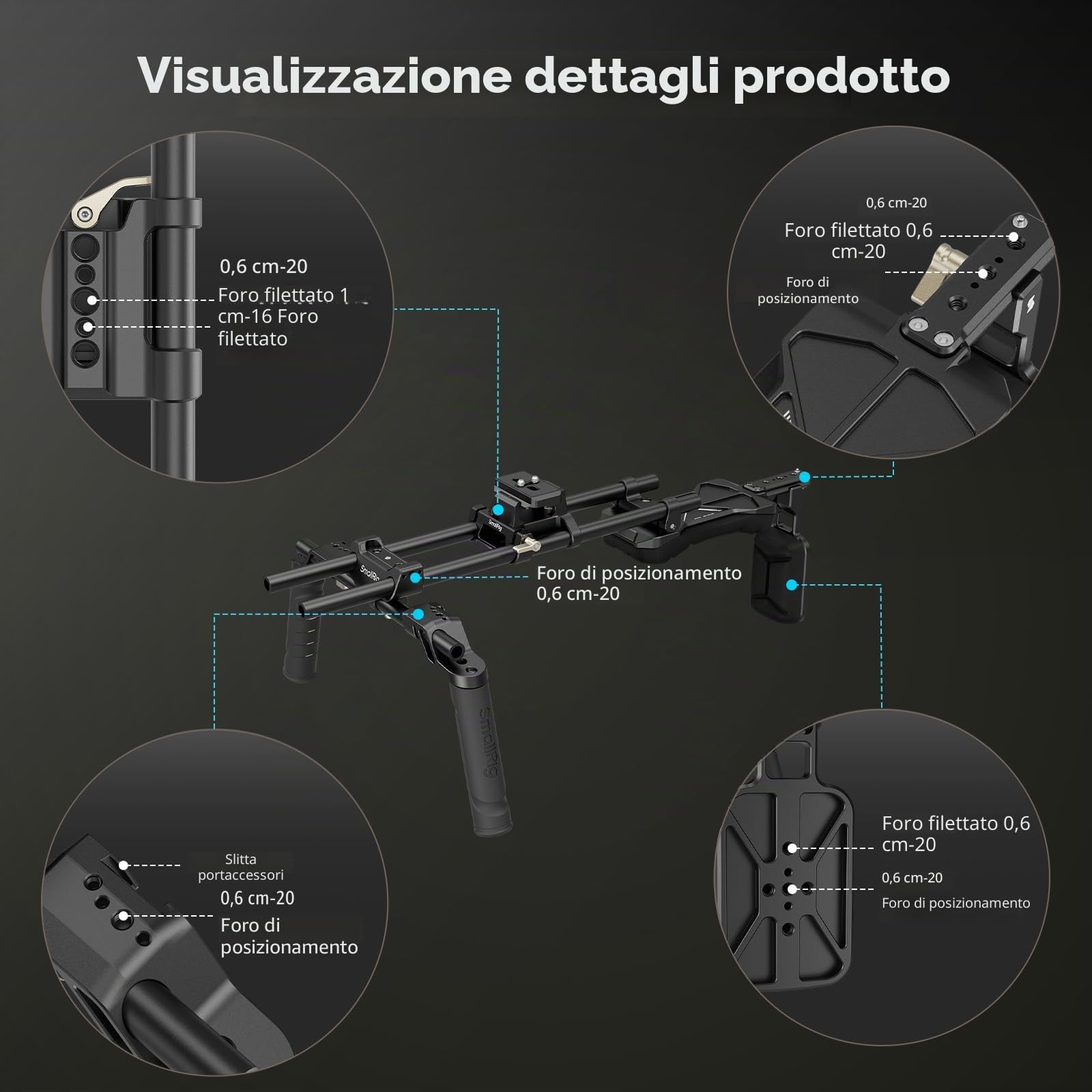 SMALLRIG Kit di Supporto per Spalla (Versione Classica), Doppie Maniglie, Aste da 15 mm, Supporto Video Universale per Spalla con Sgancio Rapido per Arca, per SMALLRIG Follow Focus - 4480