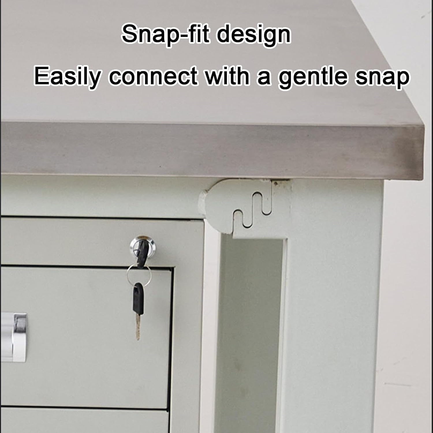 Heavy-Duty Stainless Steel Workbench with Removable Drawer Lockable with Key Slip-Resistant Adjustable Feet Workshop Work Table Snap-on Design Suitable for Warehouse Use