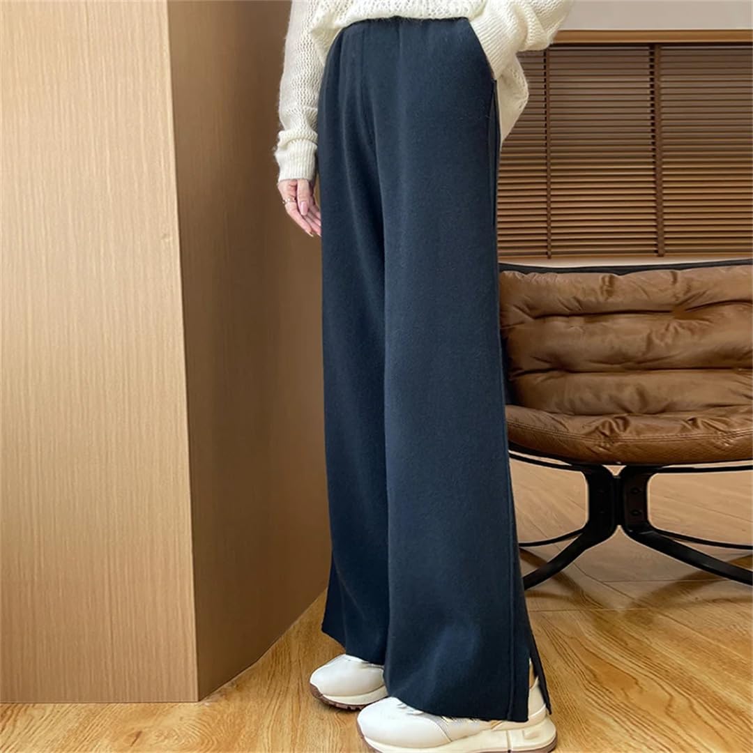 Pantaloni casual a gamba larga con vita in lana merino Rlastic Pantaloni invernali in lana, Ben Zi, S