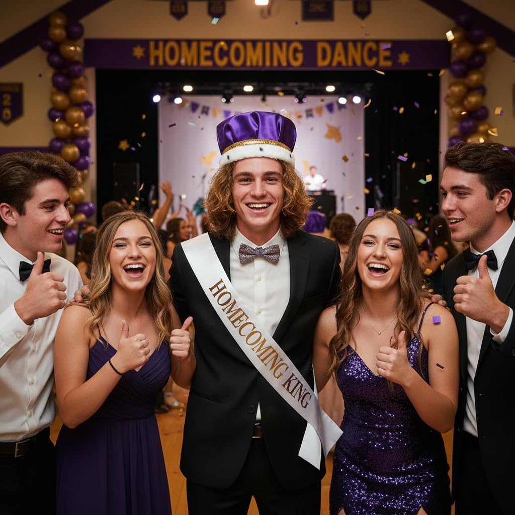 Anderson's Satin Crown with Gold Trim and Faux Fur, King Crown For Prom, Homecoming, Royalty, Mardi Gras, Birthday, Party