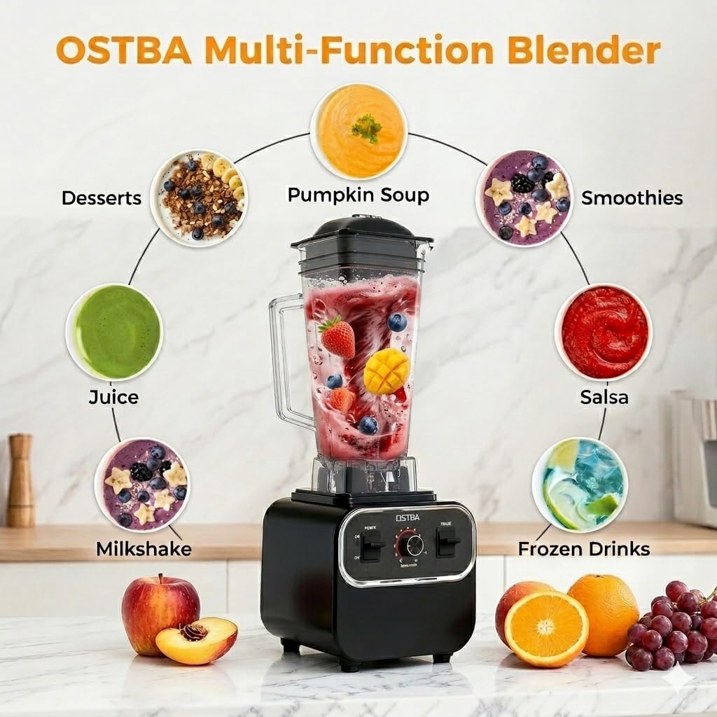 OSTBA 1600W Commercial Professional Blender for Kitchen, Heavy Duty Countertop Smoothie Blender, 68oz Large Capacity, 10-Speed Control, 6-Leaf Blades for Ice Crushing & Frozen Fruit, BPA-Free