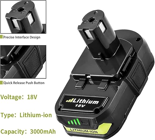 Miniatura 2 de Paquete de 2 baterías de repuesto de 3.0Ah para batería Ryobi de 18 V P102 P103 P104 P105 P107 P108 P109 P122 batería inalámbrica compatible con