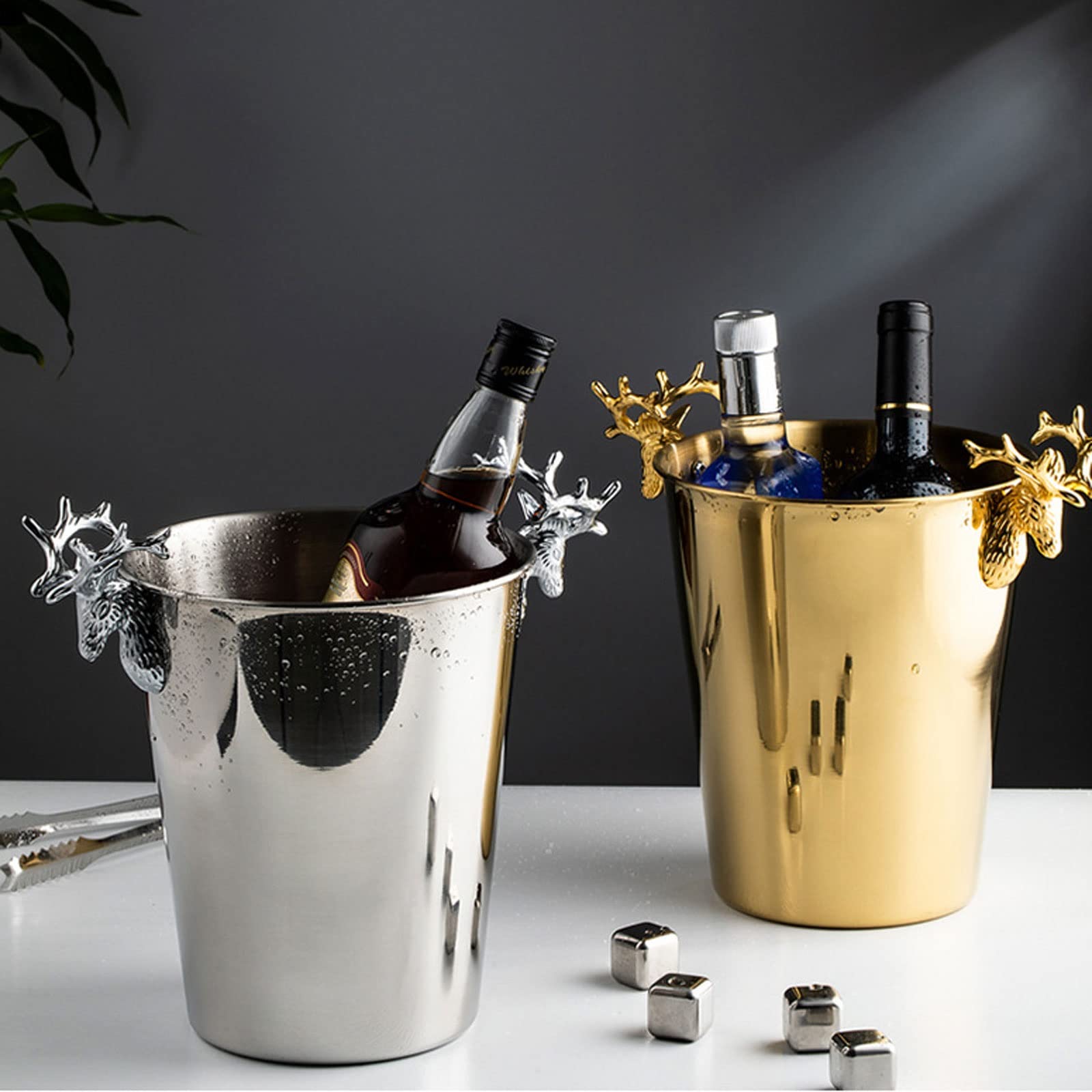 Seau à glace Cubo de hielo: cubo de hielo martillado de acero inoxidable engrosado cubo de champán de asta cubo de hielo de punto martillado cubo de hielo bar cubo de cerveza cubo de hielo KTV ( Color