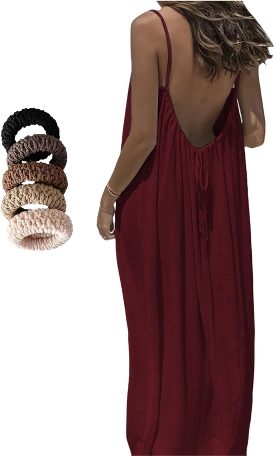 INLANDSIS Rugloze cami-jurk voor dames, zomer, casual, mouwloos, rugvrije maxi-jurk, strandspaghettibandjes met striksluiting, Oranje, XL