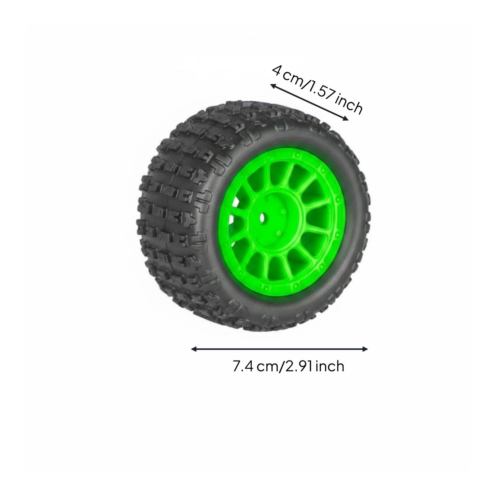 4 Stück RC Auto Reifen Modellreifen Rädersatz Profil Geländegängigkeit Material für 1/18 Wiese Schotter Strecke, Grün