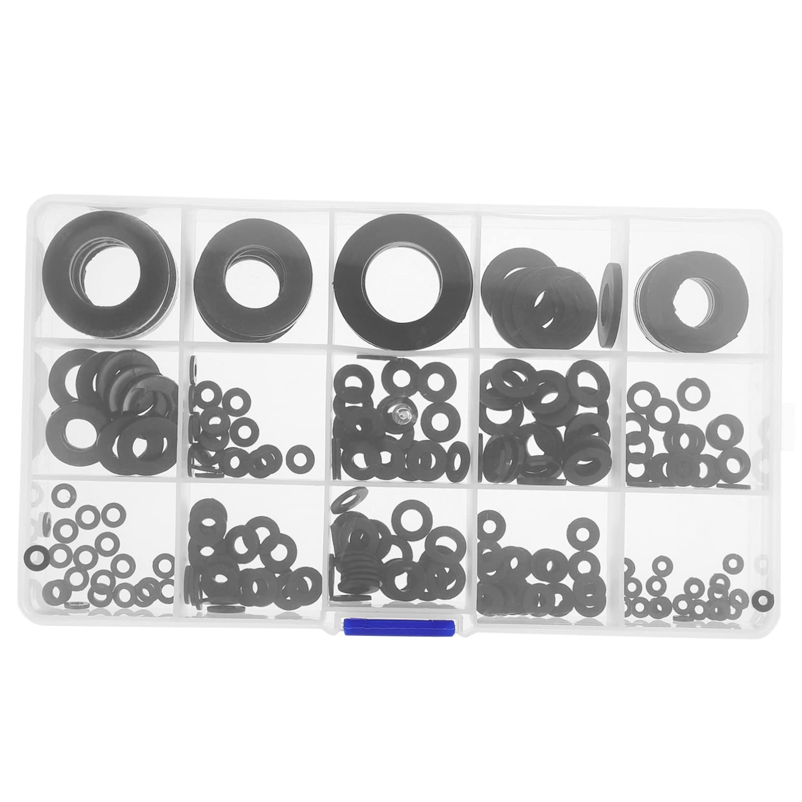 Kit Guarnizioni Rubinetto 215 Pezzi in Plastico Nero, Multi-misura, per Lavandino Bagno e Cucina, Ripara Perdite e Include Guarnizioni di Ricambio