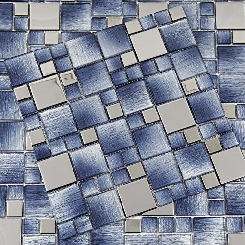 Adedeo Glass Mosaic Tile Blue And Silver 12 X 12 Inch For Kitchen Backsplash Bathroom Wall (5-Pack, 5 Sq.ft.) #TOP6