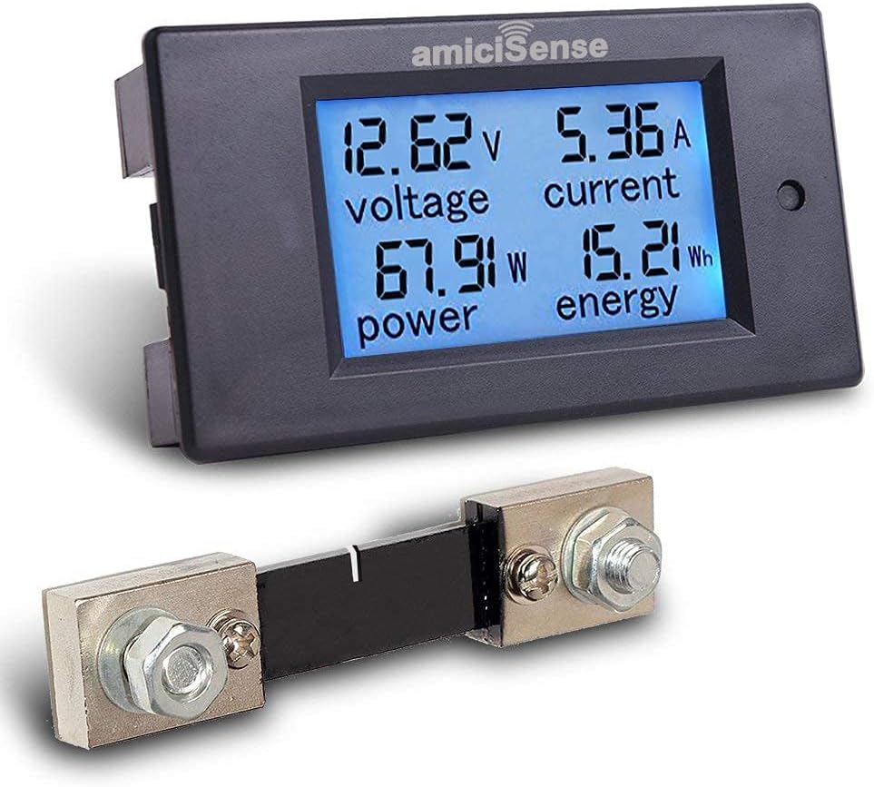 amiciSense 4 in 1,6.5V-100V 100A 10kW Power Digital Display with Blue Back Light DC Energy Meter