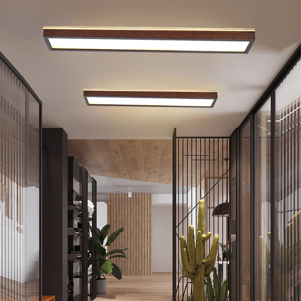 Lámpara de Techo LED Moderna de Madera, Regulable con Control Remoto, Rectangular y Cuadrada de Madera para Cocina, Dormitorio, Sala de Estar, Pasillo y Entrada.