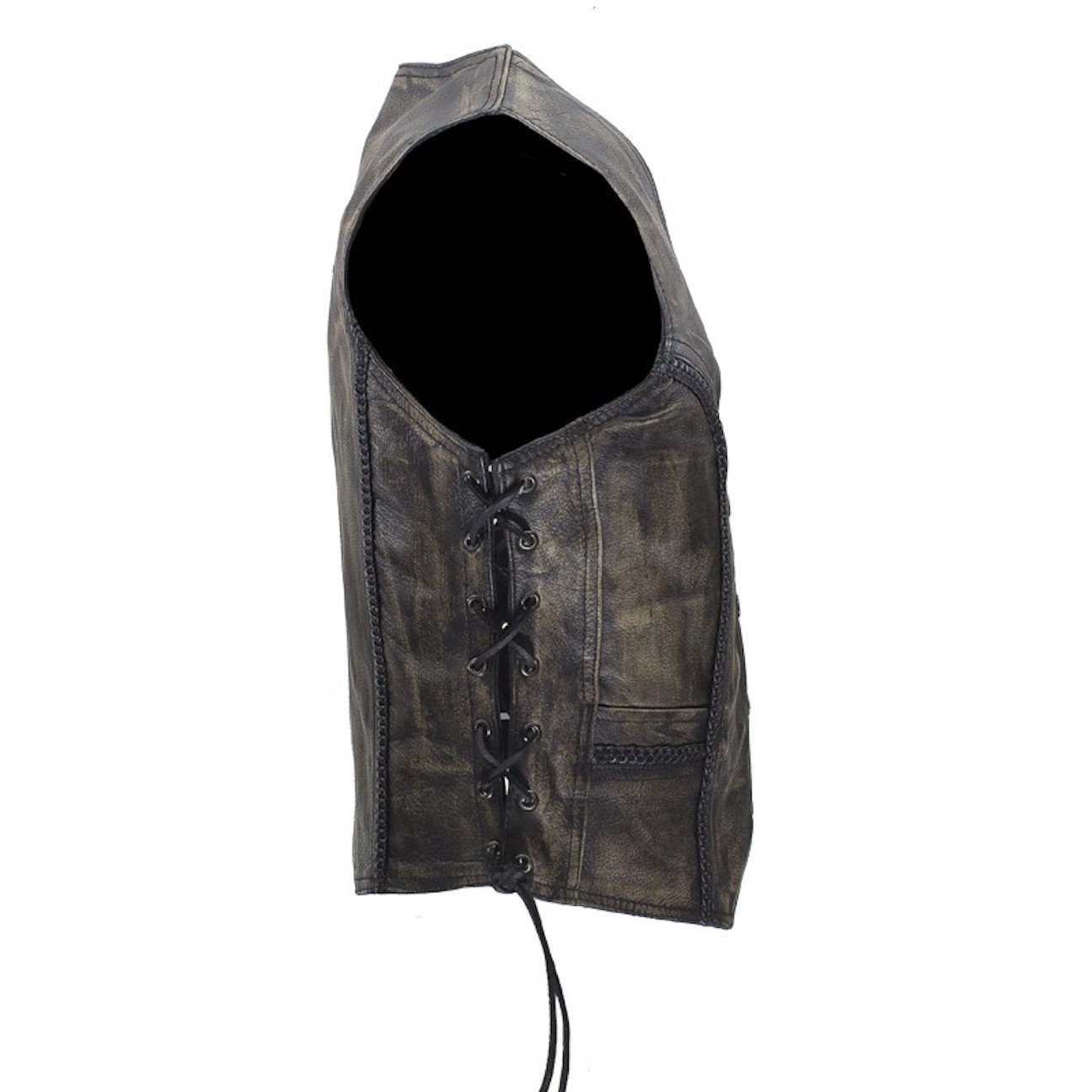 Women's Longer Cut Distressed Brown Leather Motorcycle Vest (M, Brown)