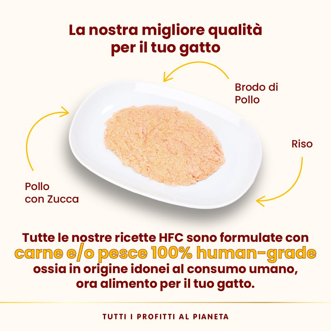 Almo Nature HFC Mousse, Alimento Umido per Gatti - Pollo con Zucca - 70g, Confezione da 24