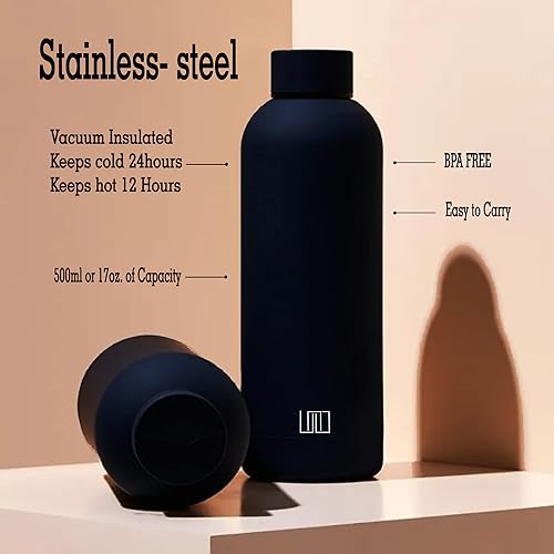 Miniatura 2 de UNO.FLASK - Botella de agua de acero inoxidable de 16.9 fl oz, pintura de goma suave, oficina portafolio moda gimnasio hidratación portátil (negro)