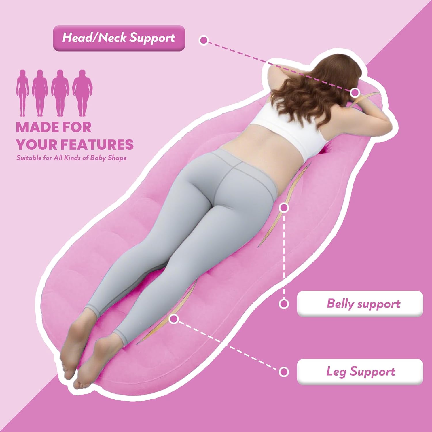 Pregnancy Mattress with Hole, Inflatable Pregnancy Pillow, Full Body Maternity Airbed with Hole for Tummy/Head, Best Prone Sleeping Support for Pregnant Women, Includes Electric Pump (Pink)