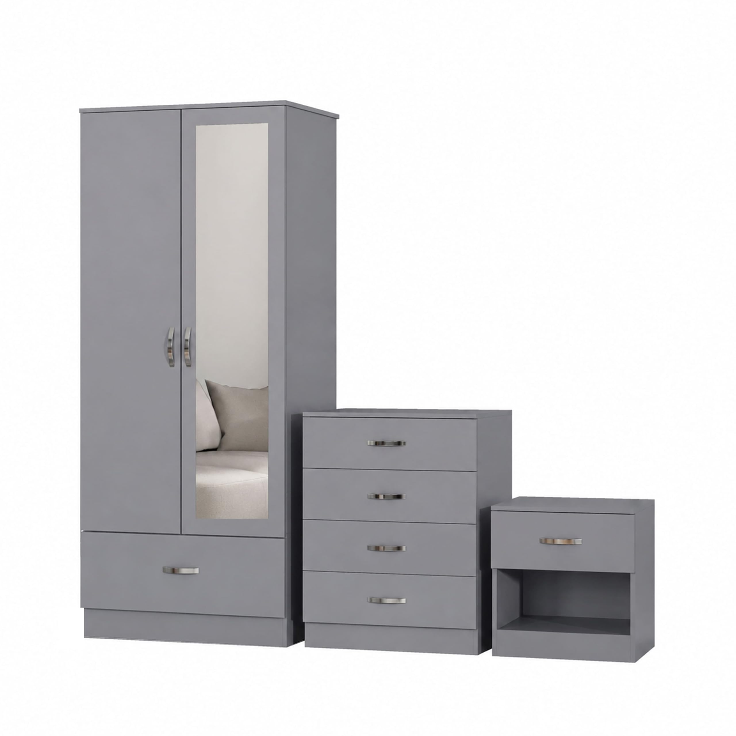 Nera Gloss 3 Pcs Wardrobe Set Chest Drawer Bedside Table Bedroom Furniture