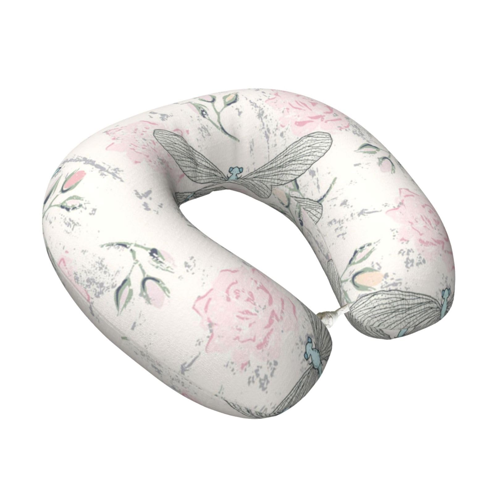 LKYMOH Dragonfly Shabby Chic Roses Worn Old Vintage Floral, Travel Neck Pillow U-Shaped Memory Neck Support Soft Comfortable With Washable Cover For Airplane Car Traveling and Office