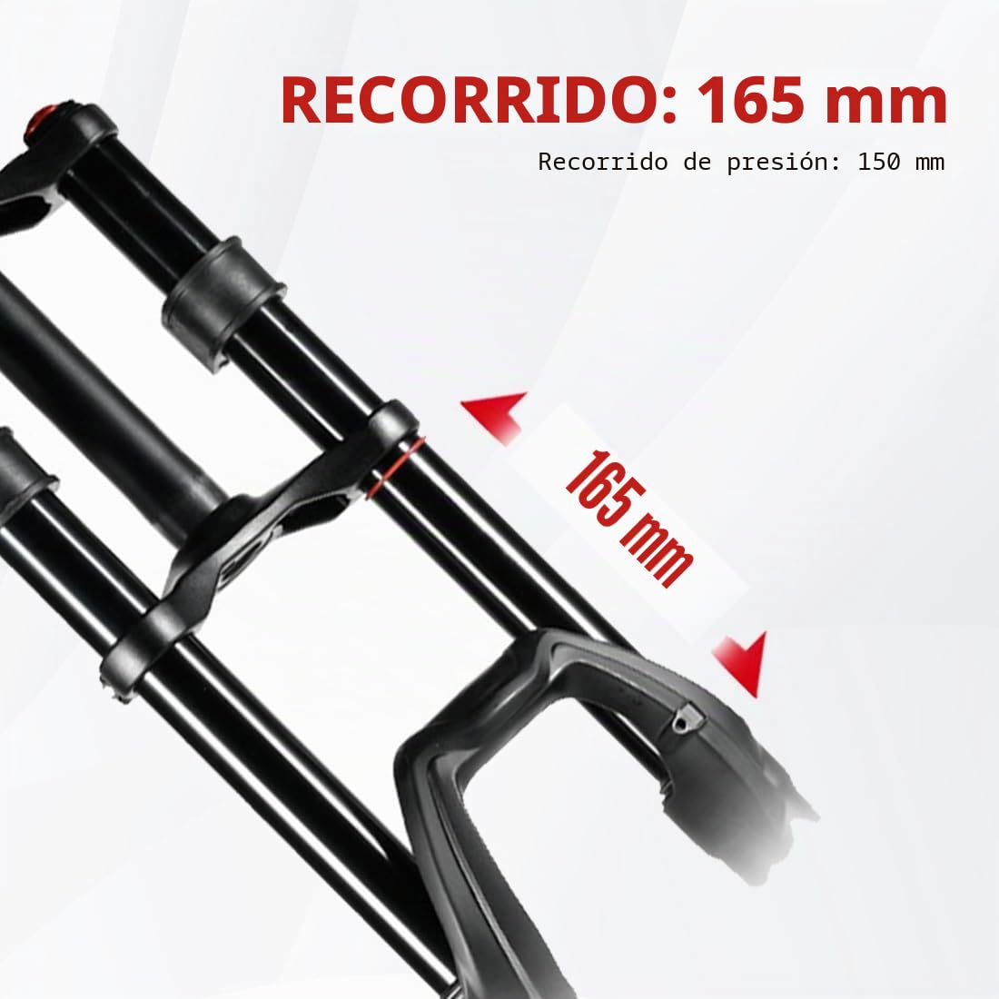 Horquilla para Bicicleta de montaña con Doble Hombro Tubo Recto 1-1/8" Freno de Disco Horquilla con suspensión neumática QR 9 * 100 mm Bloqueo Manual Recorrido 150mm(26inch)